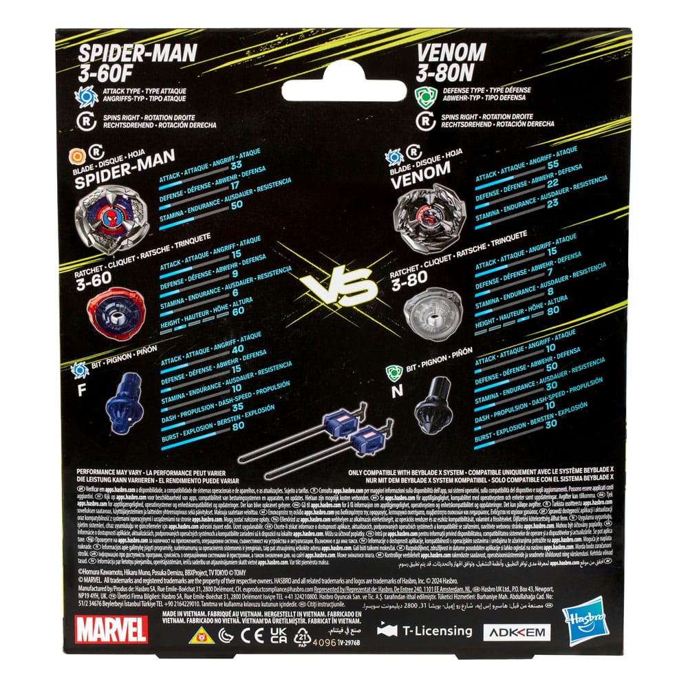 Beyblade X Marvel Collab Spider-Man 3-60F vs. Venom 3-80N