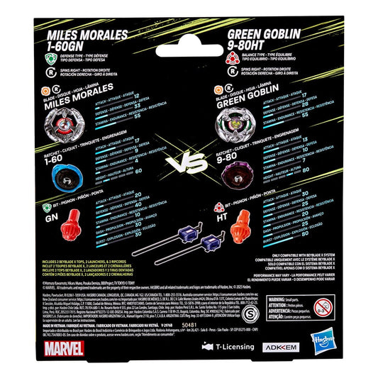 Beyblade X und Marvel Collab Miles Morales 1-60GN vs. Green Goblin 9-80HT