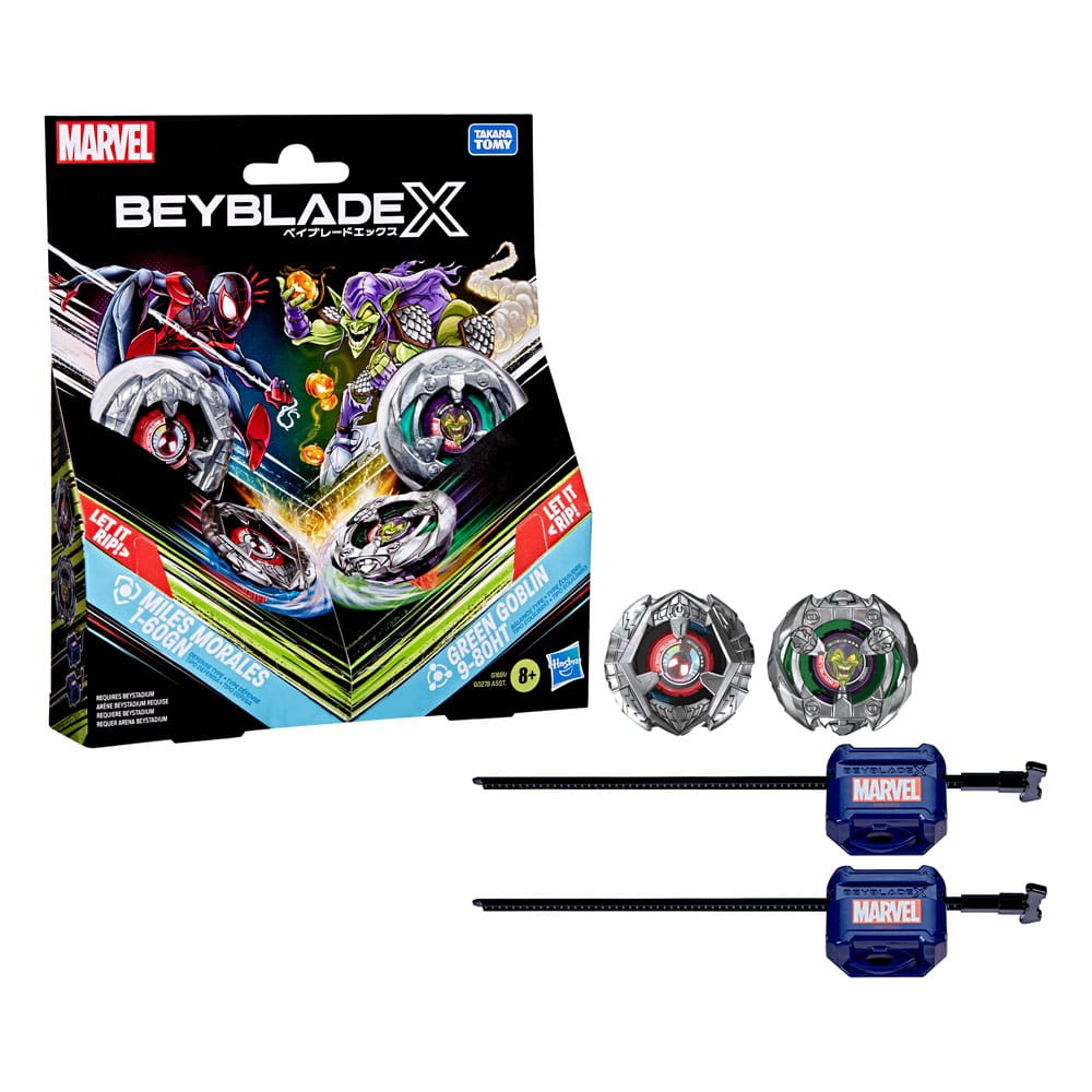 Beyblade X und Marvel Collab Miles Morales 1-60GN vs. Green Goblin 9-80HT