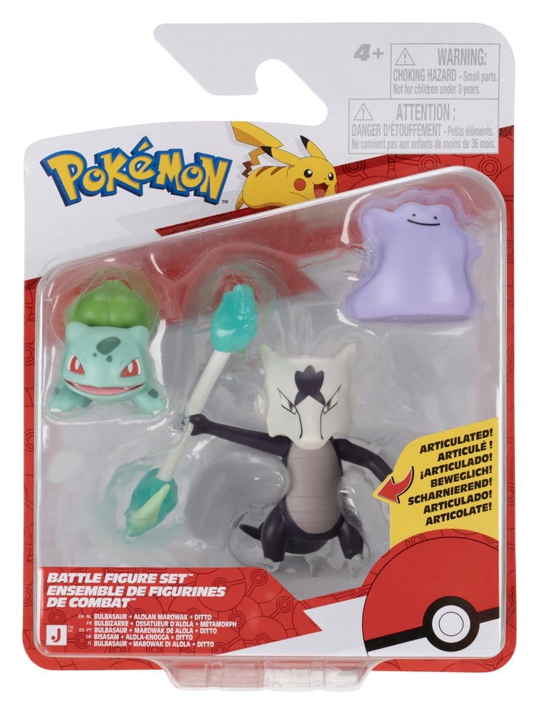 Pokémon Battle Figure Set Actionfiguren Bisasam, Ditto & Alola-Knogga (3er-Pack)