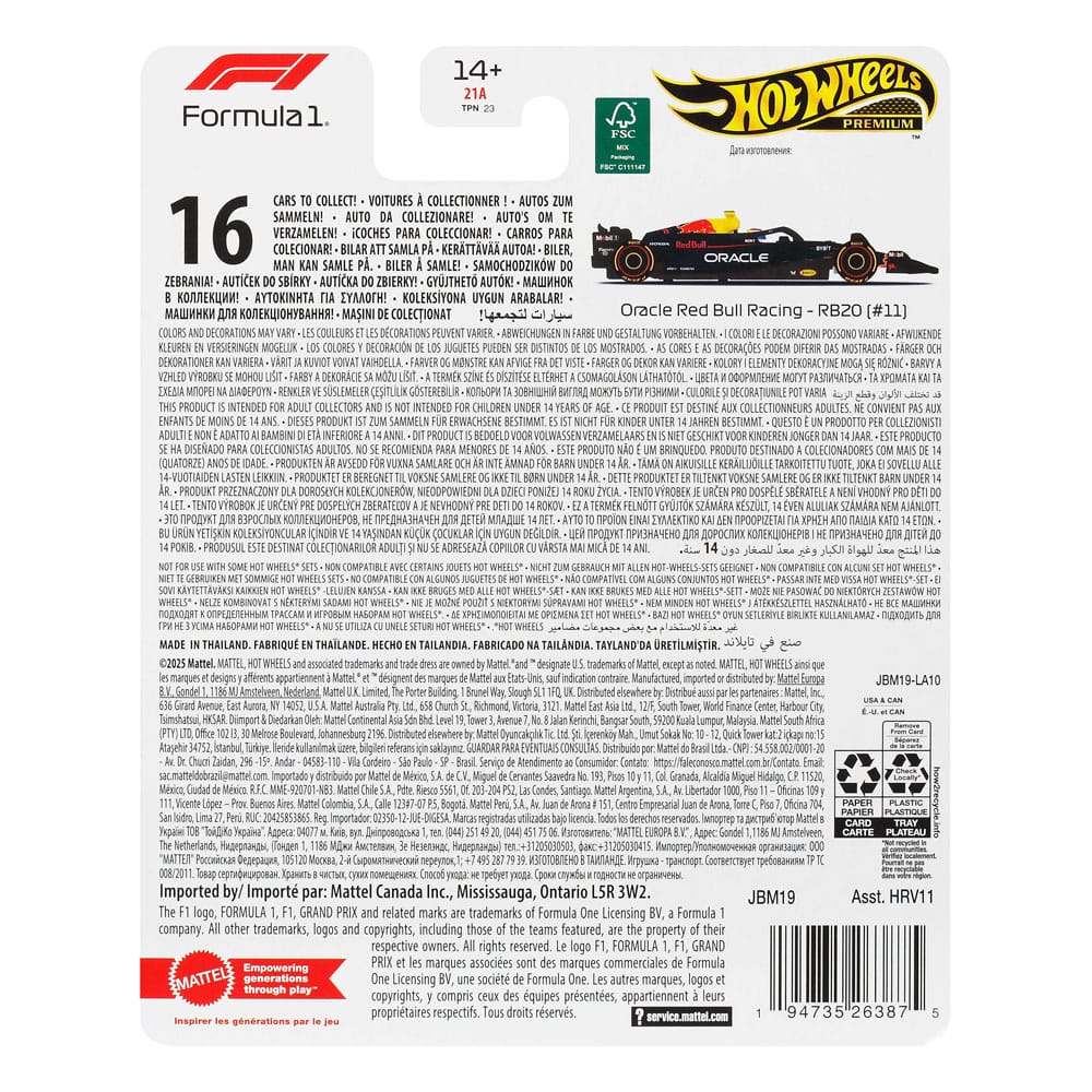 Formel 1 Hot Wheels Premium Diecast Modellauto 1/64 Oracle Red Bull Racing RB20 (#11) (Sergio Perez 2024)