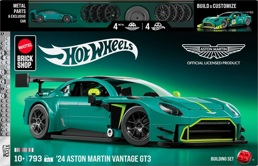 Hot Wheels Elite Mattel Brick Shop Bauset 1/16 '24 Aston Martin Vantage GT3