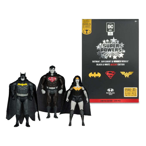 DC Direct Super Powers Batman, Superman & Wonder Woman Black & White Accent Edition Gold Label 13 cm