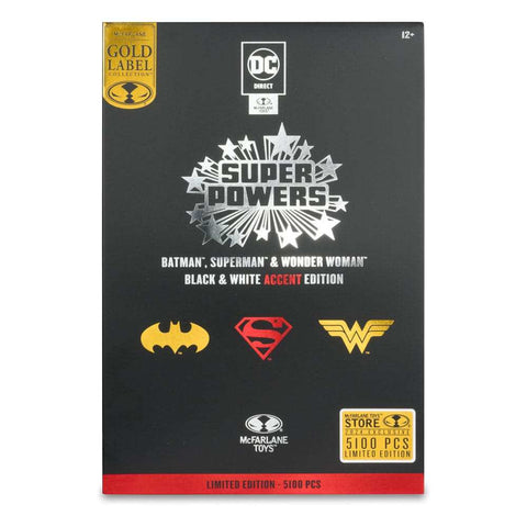 DC Direct Super Powers Batman, Superman & Wonder Woman Black & White Accent Edition Gold Label 13 cm