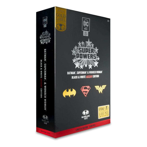 DC Direct Super Powers Batman, Superman & Wonder Woman Black & White Accent Edition Gold Label 13 cm