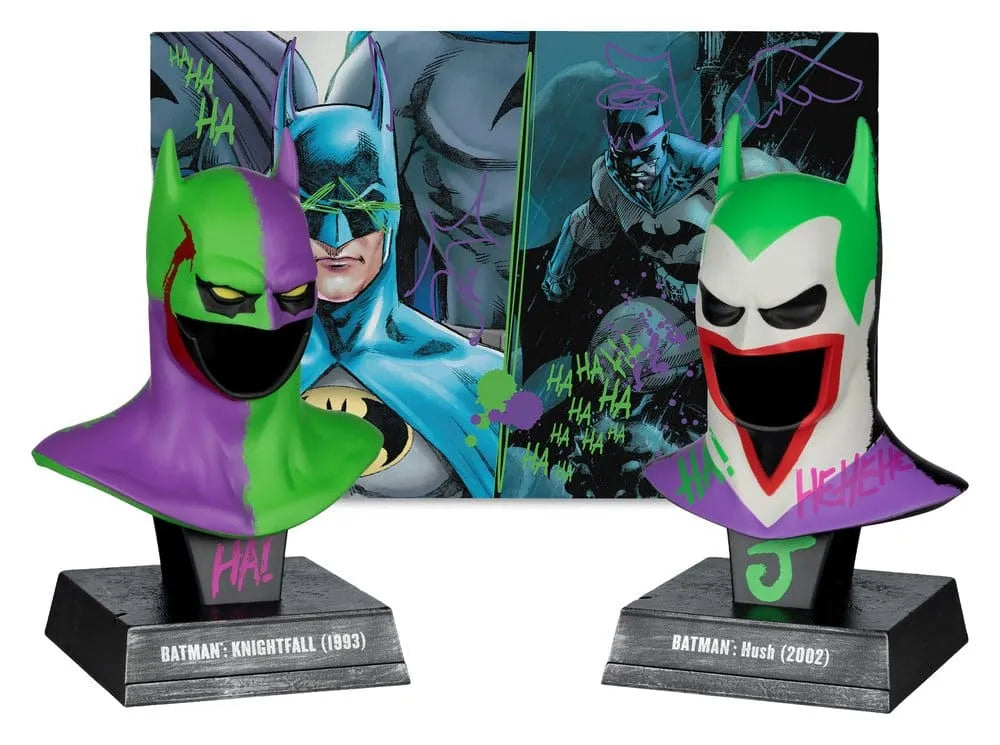 Batman DC Direct Mini-Replik 1/3 2er-Pack Batman Masken Hush & Knightfall (Jokerized) (Gold Label) 18 cm