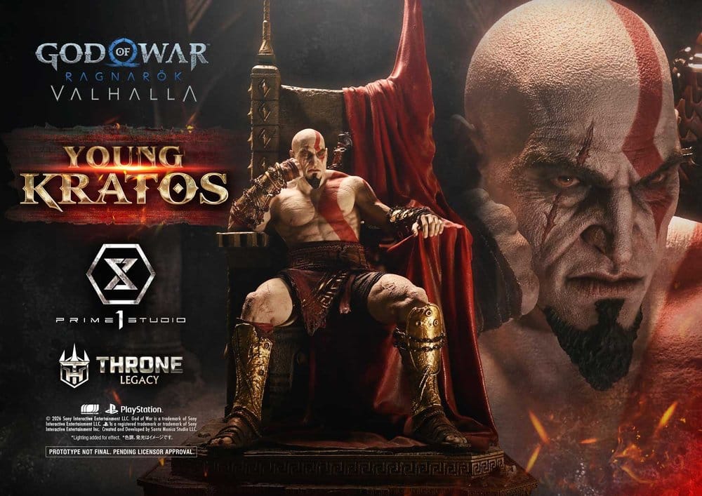 Throne Legacy God of War Series Statue 1/3 Ragnarok Young Thyself Kratos Bonus Version 91 cm