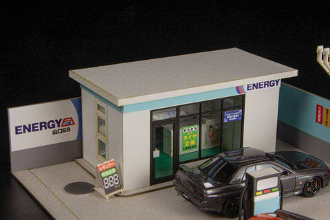 Original Illustration Paper Model Kit 1/64 Gas Station 11 cm (re-run)