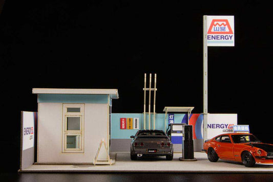 Original Illustration Paper Model Kit 1/64 Gas Station 11 cm (re-run)