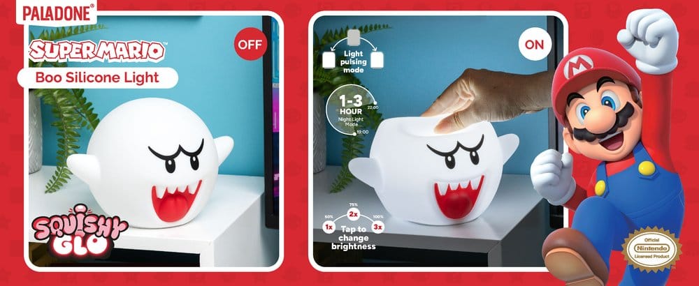Super Mario SquishyGlo Silikon-Leuchte Boo Rechargeable V2 14 cm