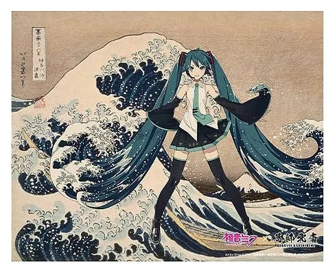 Hatsune Miku x Katsushika Hokusai iXima Leinwandkunst The Great Wave off Kanagawa/Fine Wind, Clear Morning 27 x 22 cm