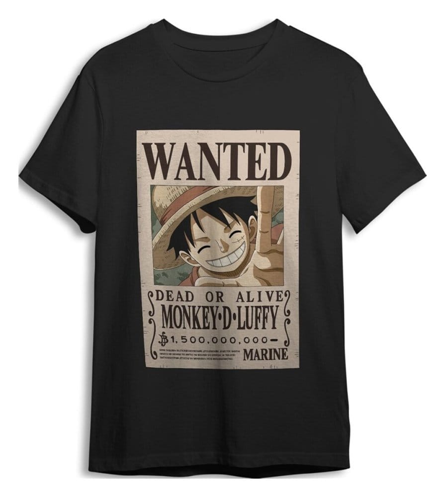One Piece T-Shirt Monkey D. Ruffy Wanted Schwarz Größe XL