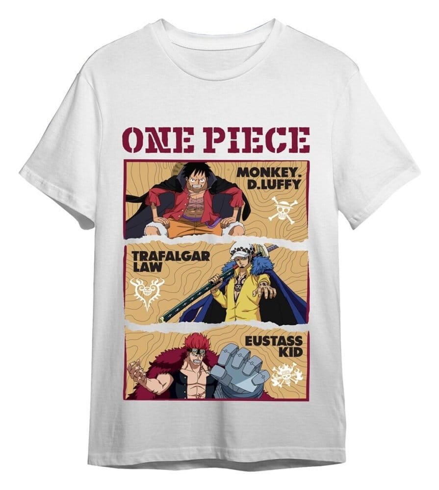 One Piece T-Shirt Monkey D. Ruffy & Trafalgar D. Water Law & Eustass Weiß Größe S