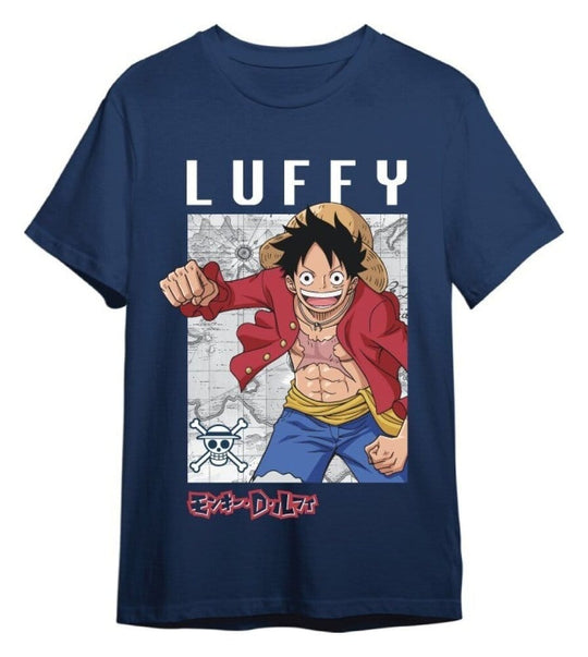 One Piece T-Shirt Monkey D. Ruffy Mapa Denim Größe L