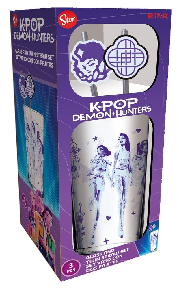 KPop Demon Hunters Glas Tumbler mit Trinkhalmen 485 ml