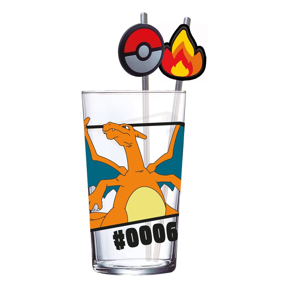 Pokémon Glas Tumbler mit Trinkhalmen Glurak 480 ml