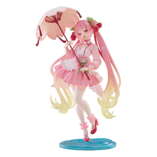 Hatsune Miku AMP PVC Statue Newley Written Sakura Miku Sakura Dress Ver. 21 cm