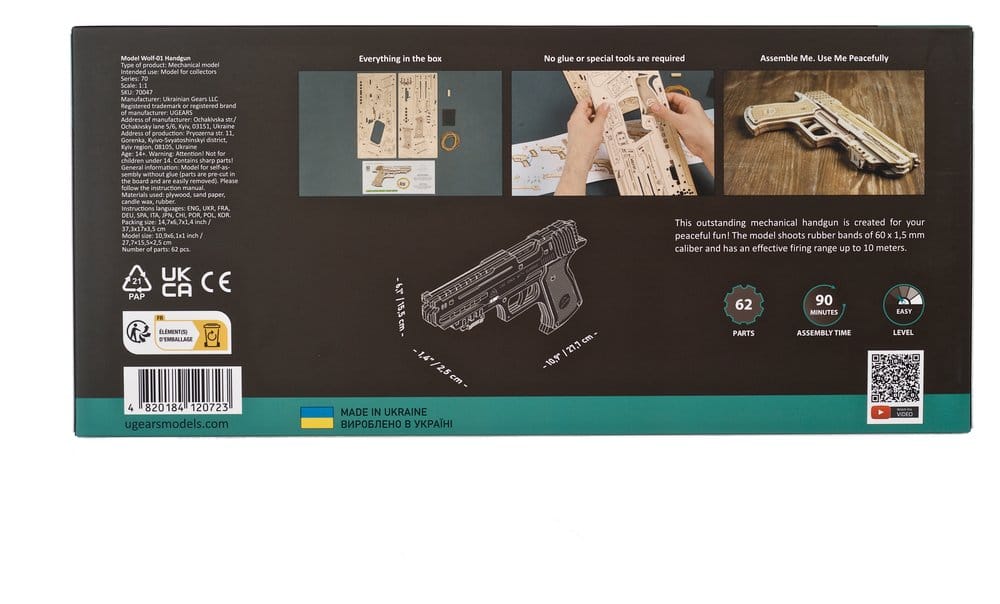 Ugears Modellbausatz aus Holz Wolf-01 Handfeuerwaffe