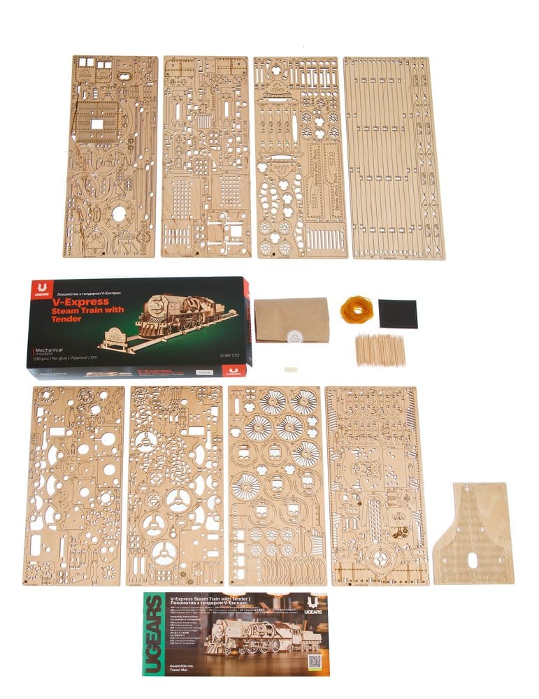 Ugears Modellbausatz aus Holz V-Express Dampflokomotive mit Schlepptender