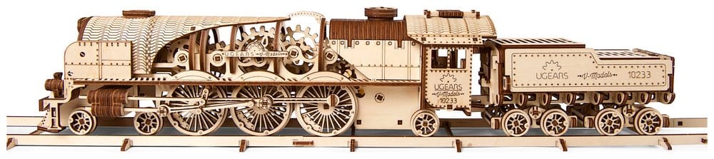 Ugears Modellbausatz aus Holz V-Express Dampflokomotive mit Schlepptender