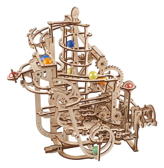 Ugears Modellbausatz aus Holz Murmelbahn mit Spiralaufzug