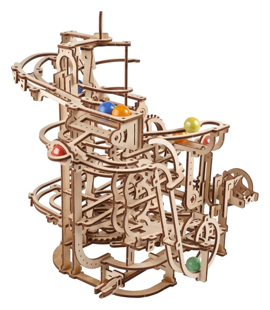 Ugears Modellbausatz aus Holz Murmelbahn mit Spiralaufzug