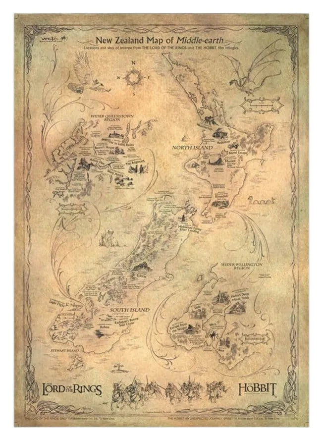 Der Hobbit Kunstdruck New Zealand Map of Middle Earth 50 x 70 cm