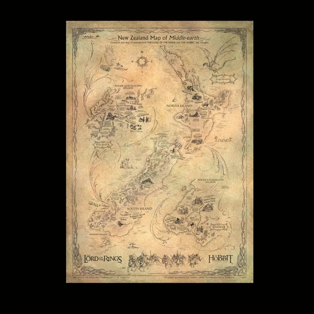 Der Hobbit Kunstdruck New Zealand Map of Middle Earth 50 x 70 cm
