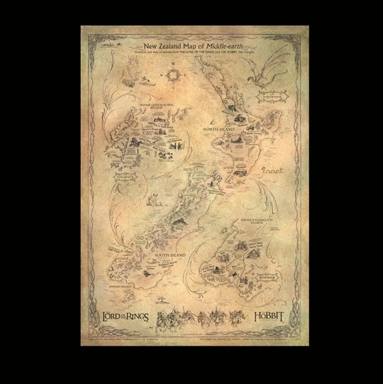 Der Hobbit Kunstdruck New Zealand Map of Middle Earth 50 x 70 cm