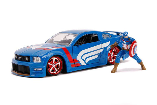 Marvel Hollywood Rides Diecast Modell 1/24 2006 Ford Mustang GT mit Captain America Figur - Smalltinytoystore